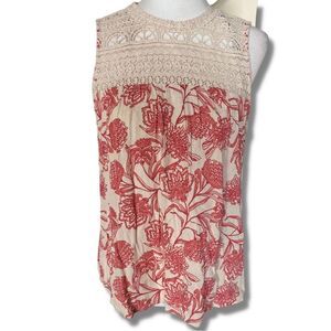 Pale Sky Piper Crochet Coral Detail Sleeveless Top Size Small